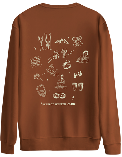 Winter Club Baskılı Bisiklet Yaka Oversize Sweatshirt