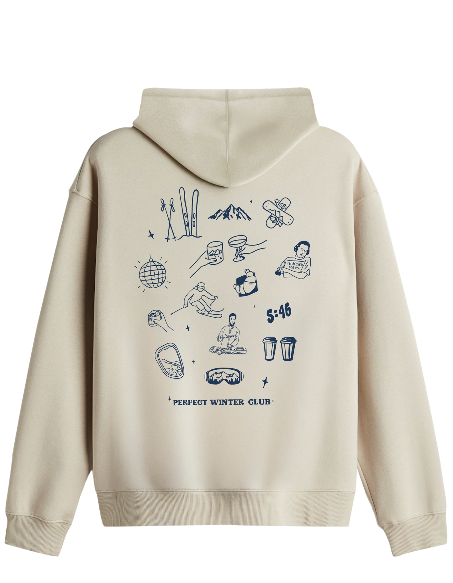 Winter Club Baskılı Unisex Kapüşonlu Yaka Hoodie