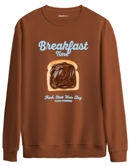 Breakfast Time Baskılı Bisiklet Yaka Oversize Sweatshirt