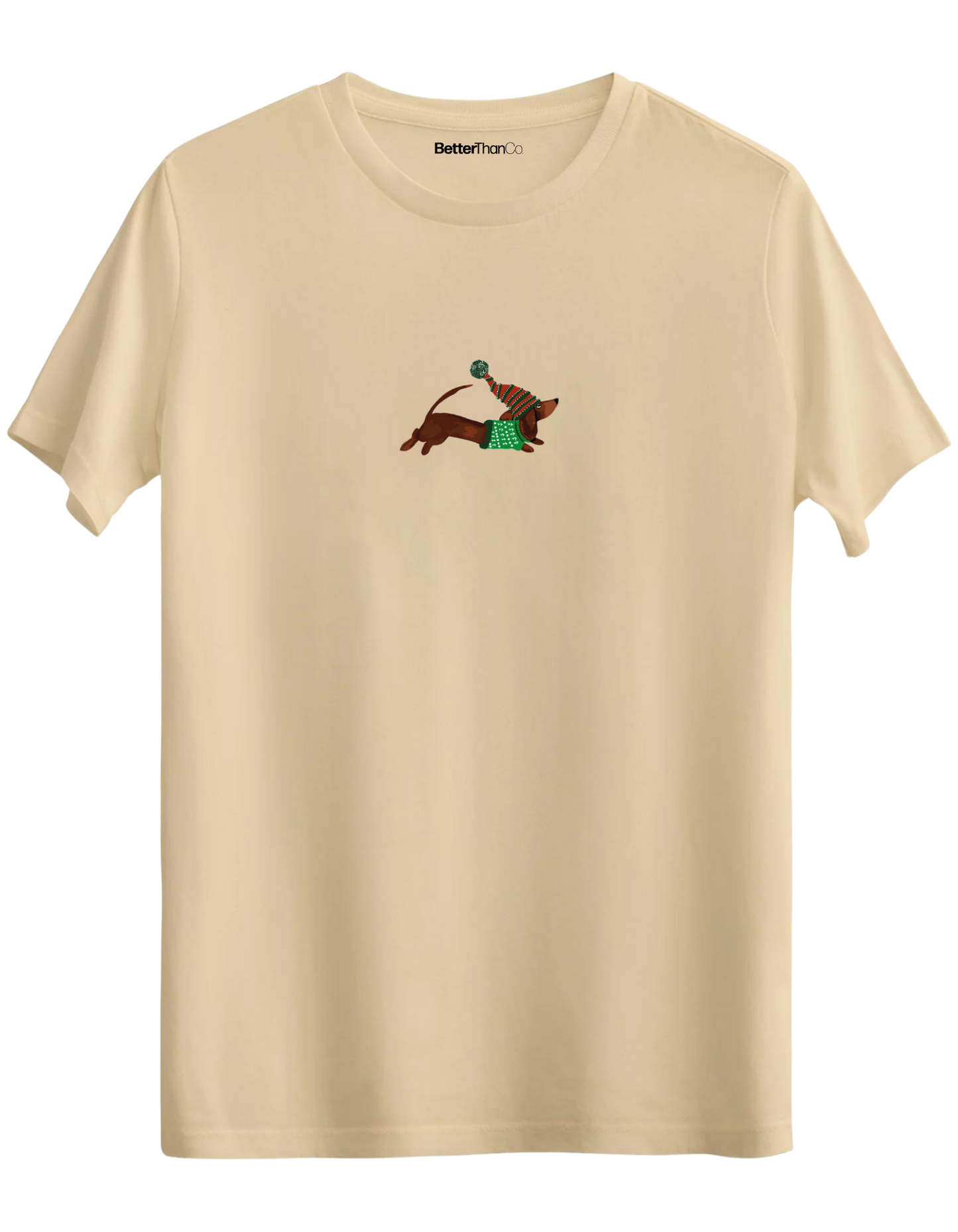 Santa Sausage Dog Baskılı Bisiklet Yaka Regular T-shirt