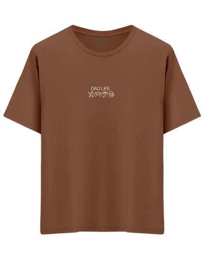 Dad Life Baskılı Bisiklet Yaka Oversize T-shirt