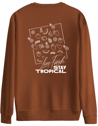 Tropical Baskılı Bisiklet Yaka Oversize Sweatshirt