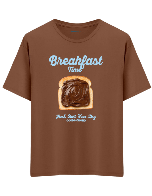 Breakfast Time Baskılı Bisiklet Yaka Oversize T-shirt
