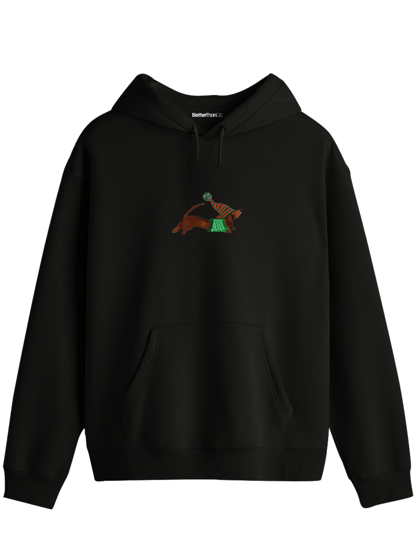 Santa Sausage Dog Baskılı Unisex Kapüşonlu Yaka Hoodie