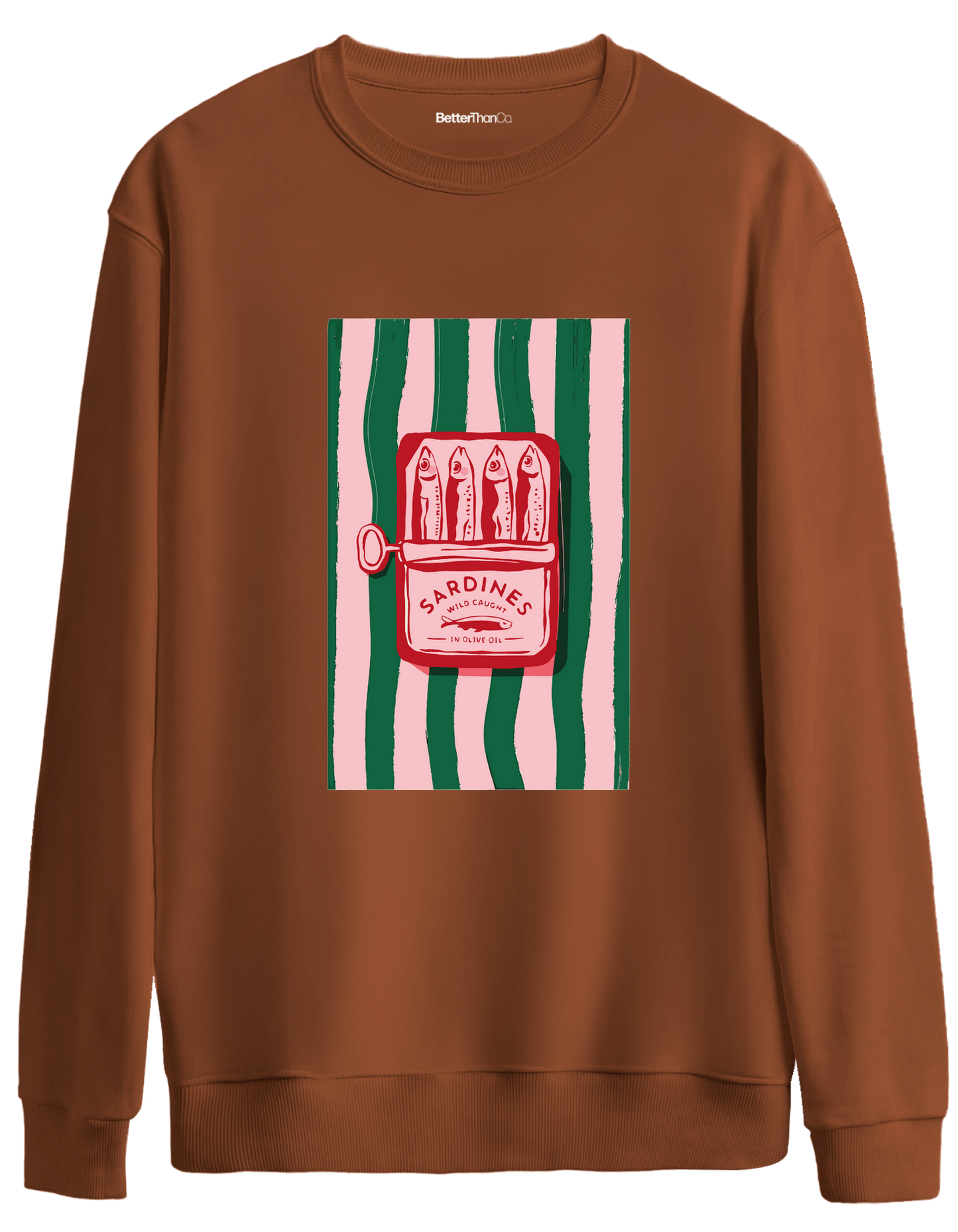 Sardines Baskılı Bisiklet Yaka Oversize Sweatshirt