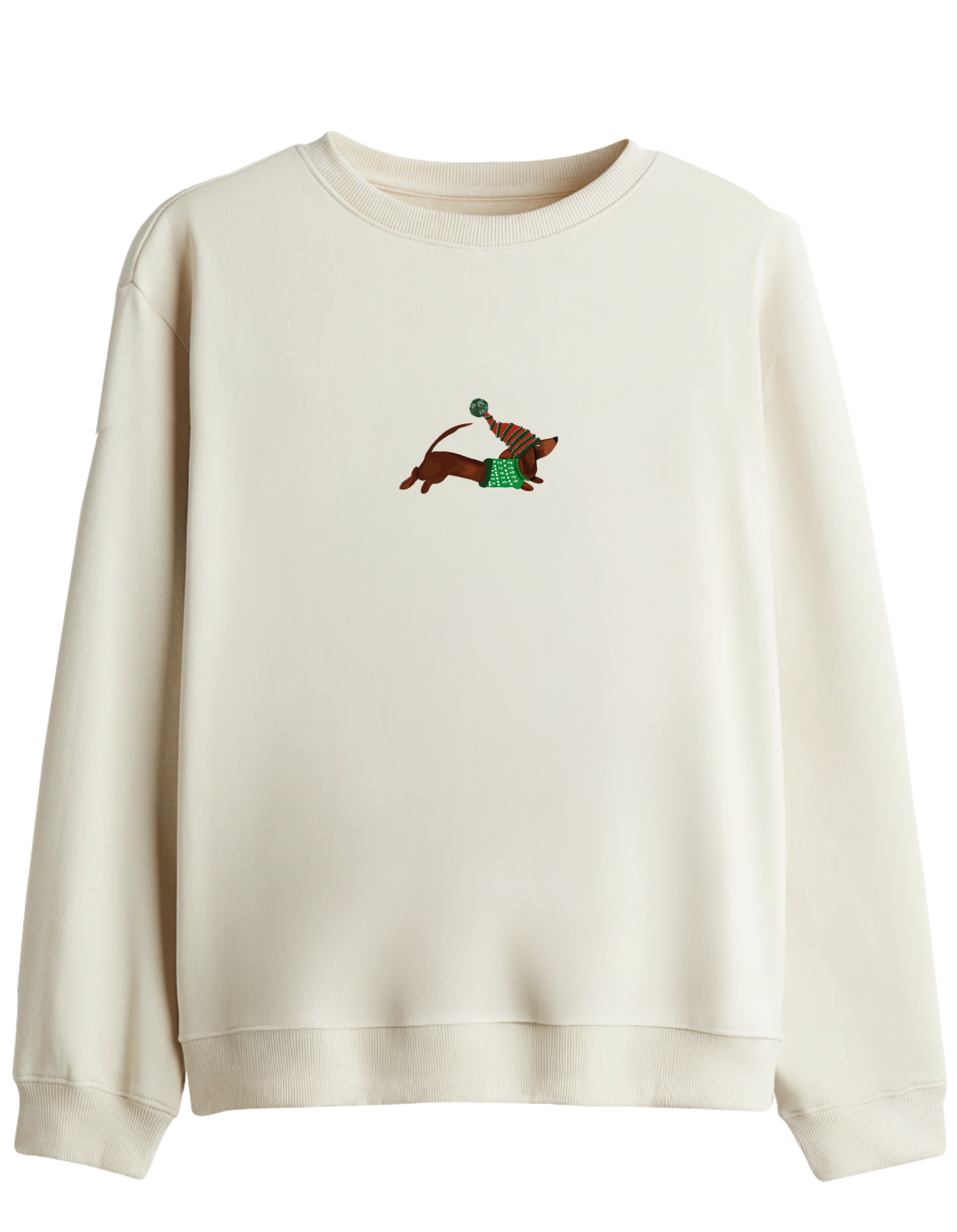 Santa Sausage Dog Baskılı Bisiklet Yaka Sweatshirt