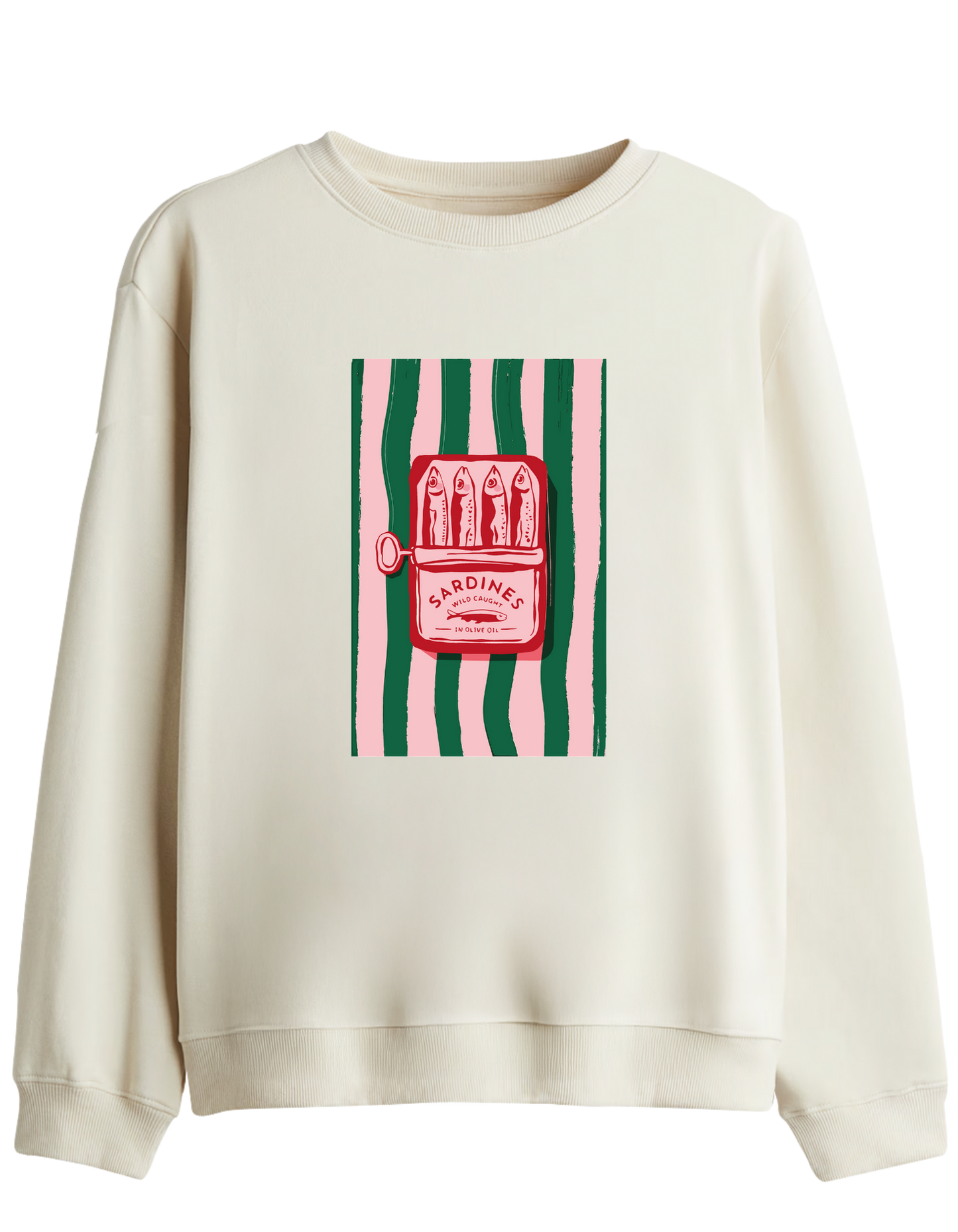 Sardines Baskılı Bisiklet Yaka Sweatshirt