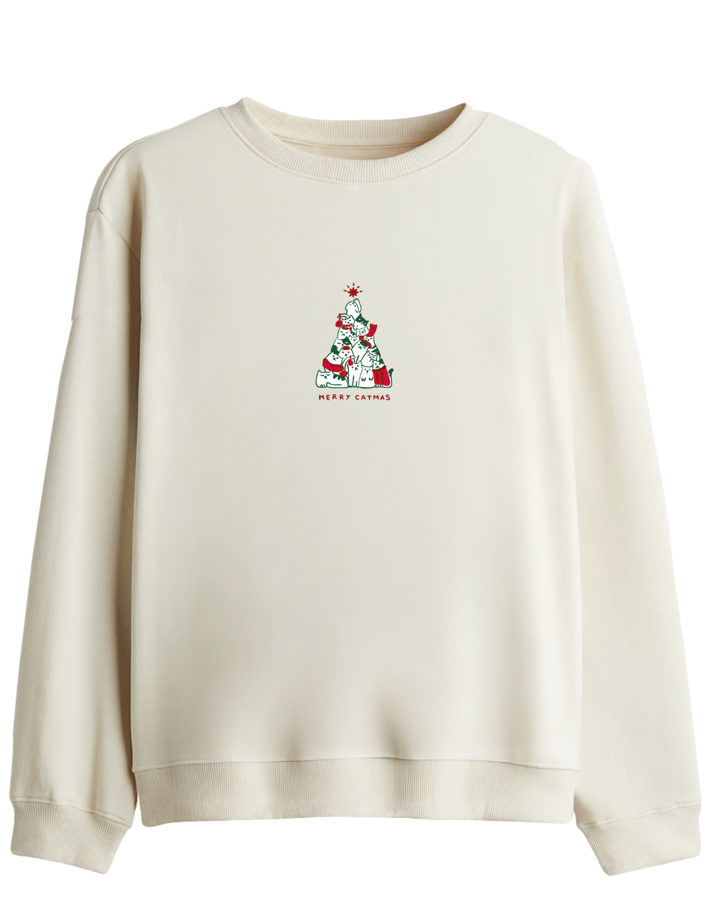 Catmas Baskılı Bisiklet Yaka Sweatshirt