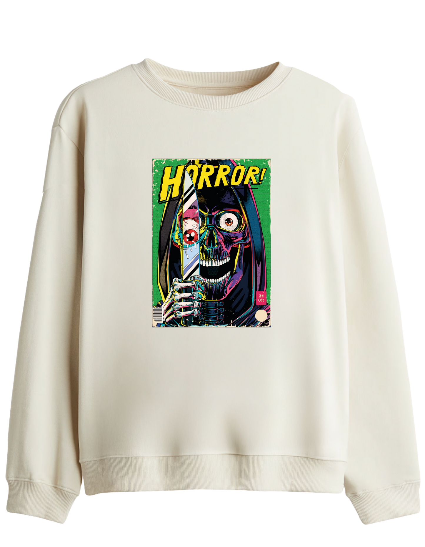 Horror Baskılı Bisiklet Yaka Sweatshirt