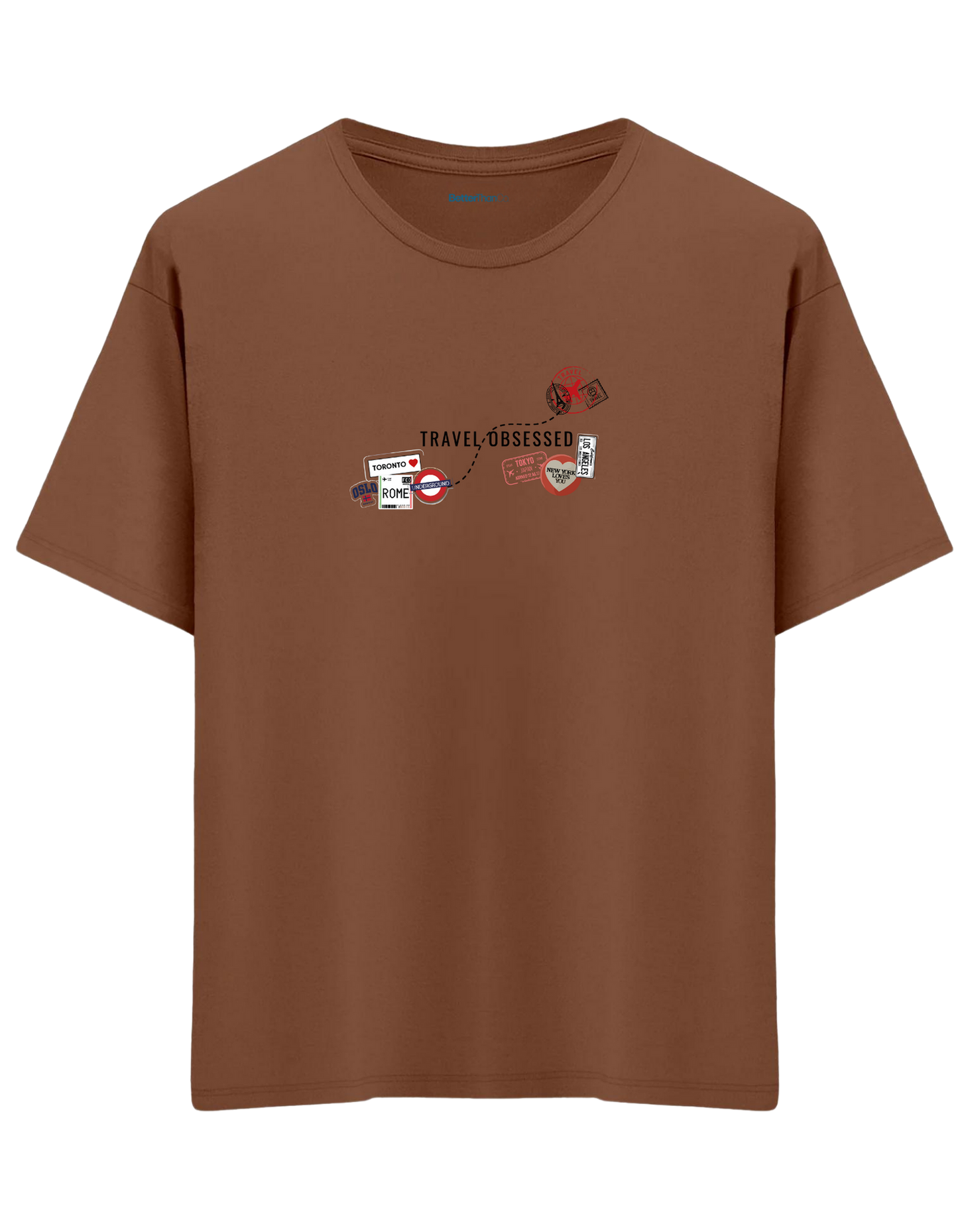 Travel Obsessed Baskılı Bisiklet Yaka Oversize T-shirt