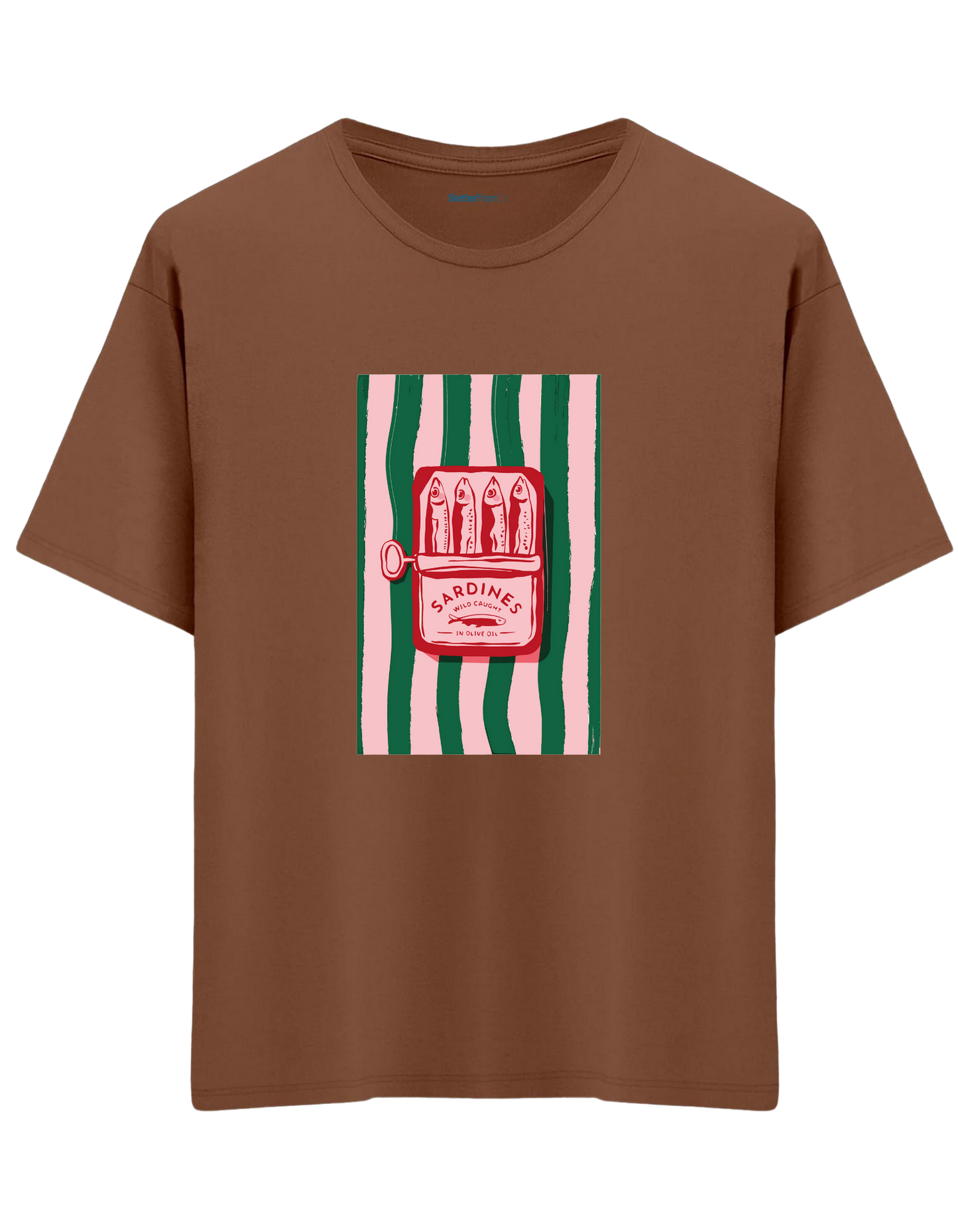 Sardines Baskılı Bisiklet Yaka Oversize T-shirt
