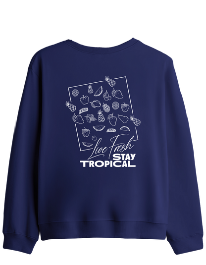 Tropical Baskılı Bisiklet Yaka Sweatshirt