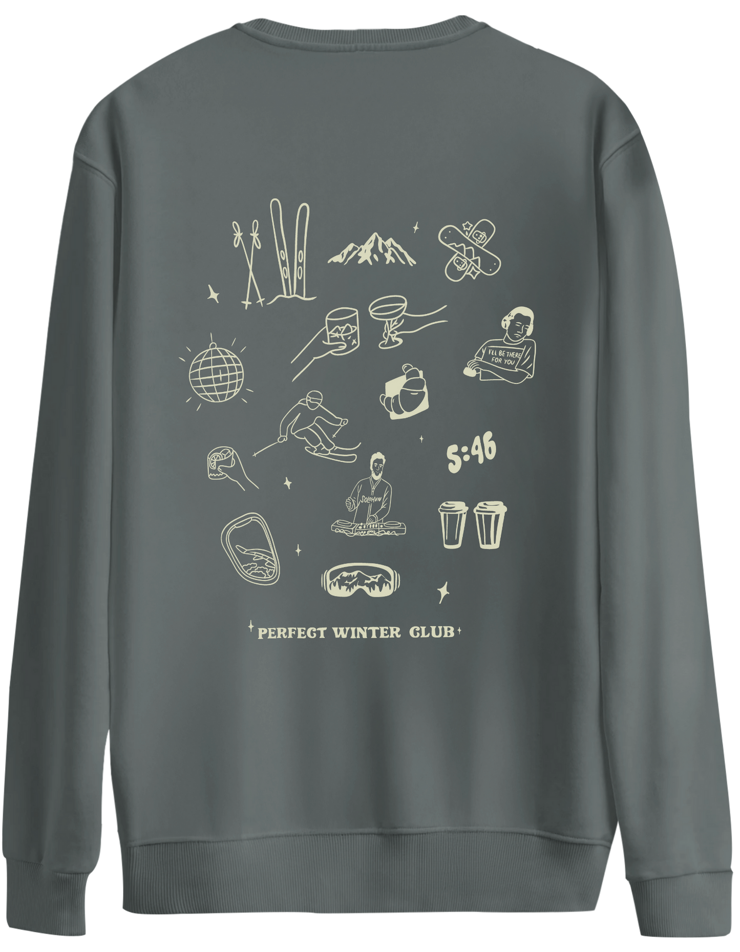 Winter Club Baskılı Bisiklet Yaka Oversize Sweatshirt