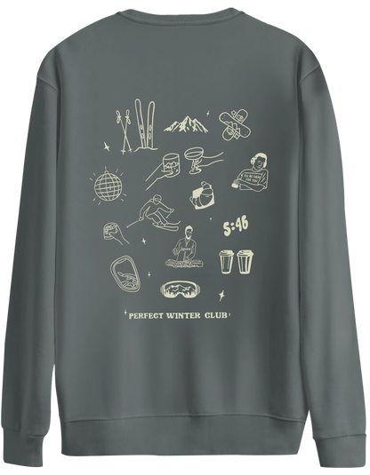 Winter Club Baskılı Bisiklet Yaka Oversize Sweatshirt