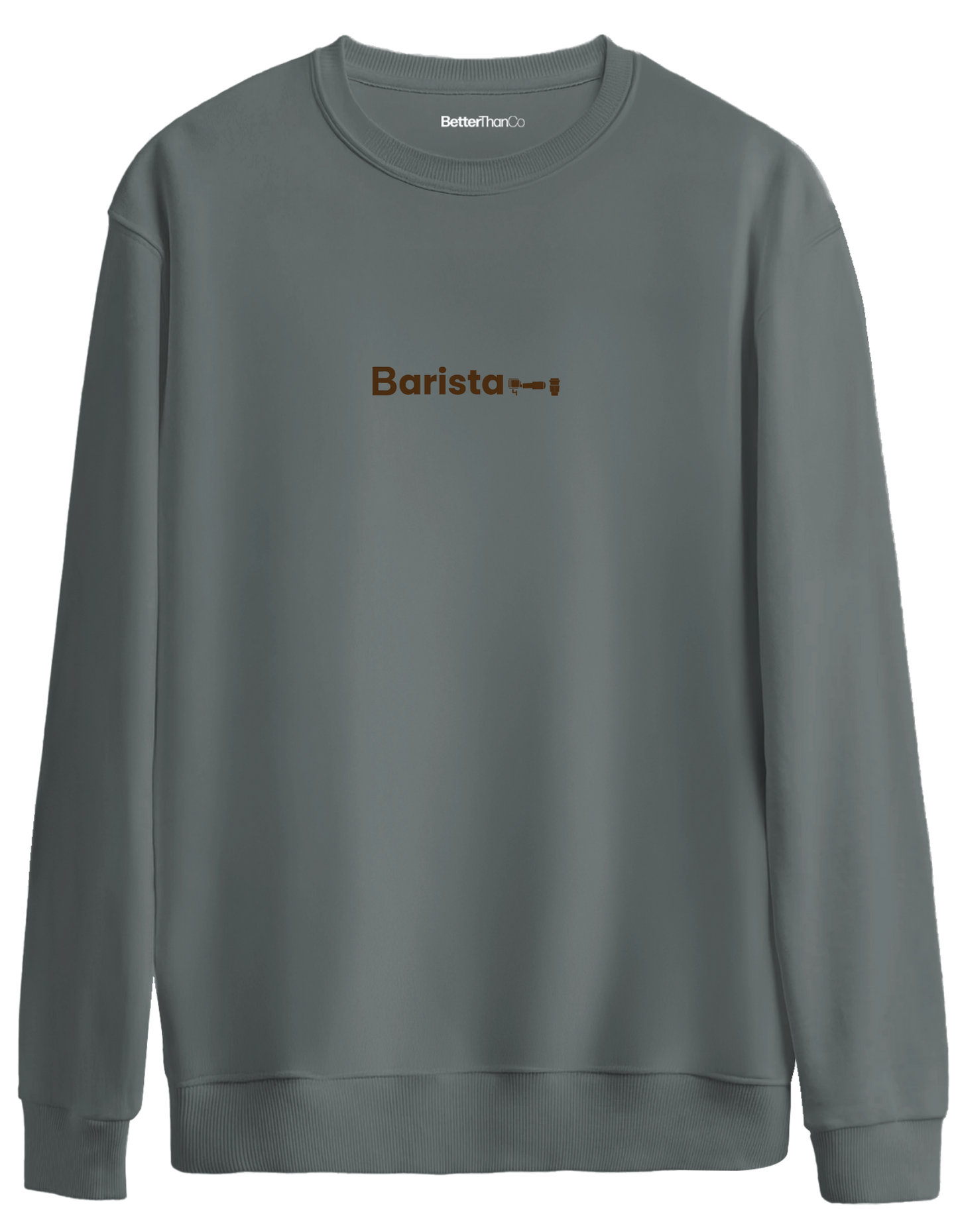 Barista Baskılı Bisiklet Yaka Oversize Sweatshirt