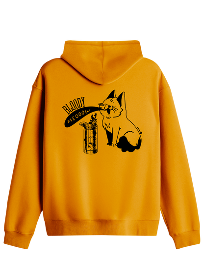 Bloody Meow Baskılı Unisex Kapüşonlu Yaka Hoodie