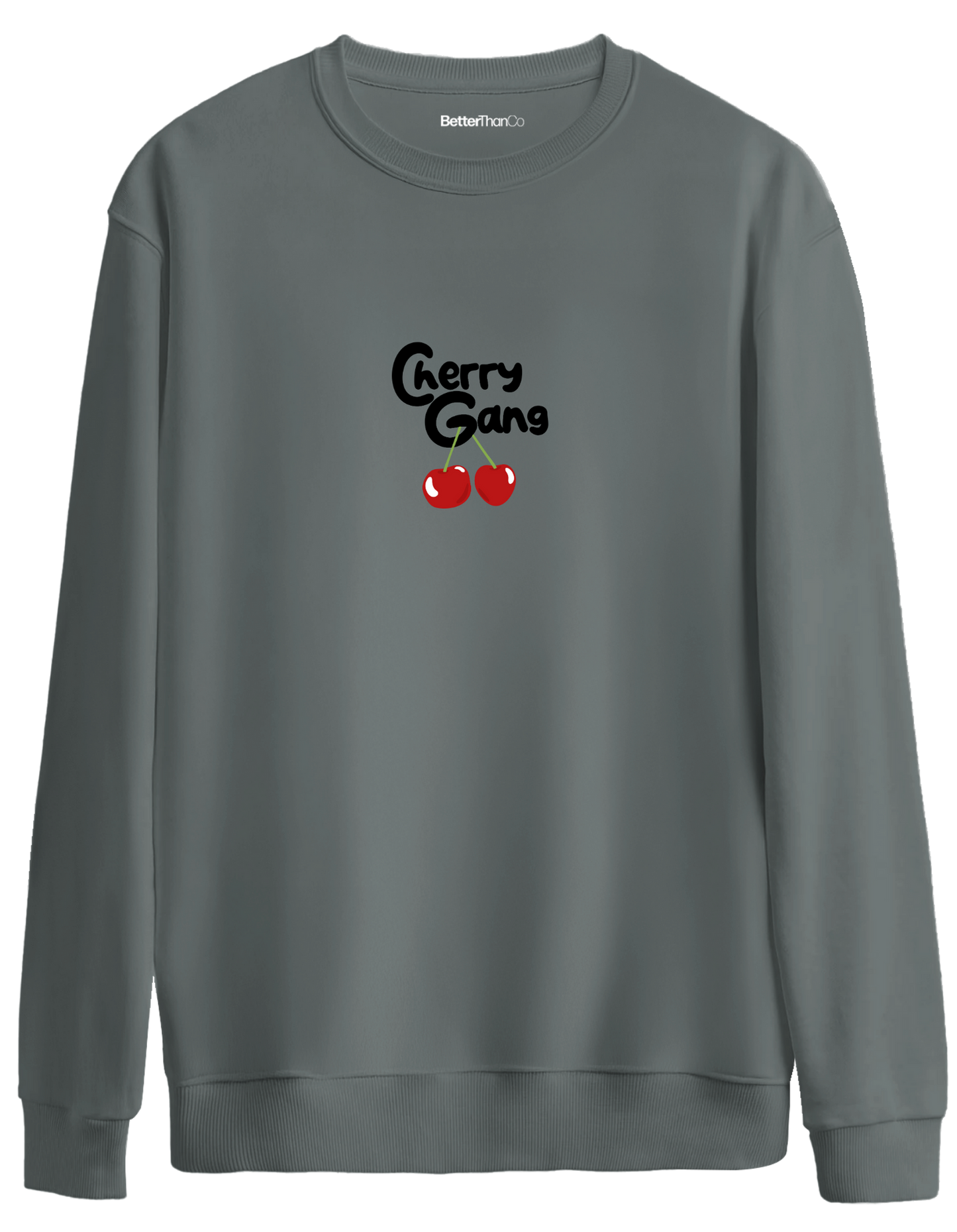 Cherry Gang Baskılı Bisiklet Yaka Oversize Sweatshirt