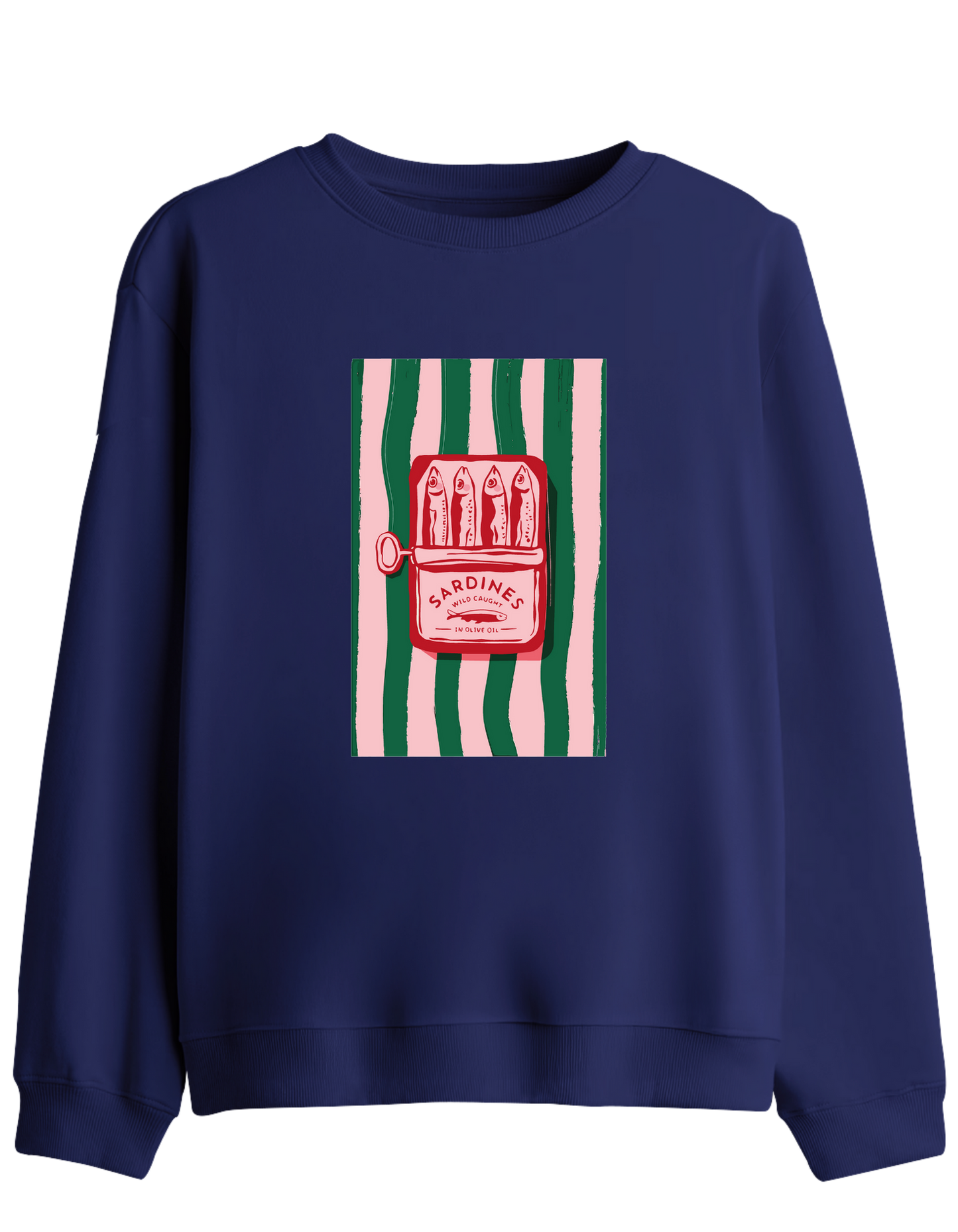 Sardines Baskılı Bisiklet Yaka Sweatshirt