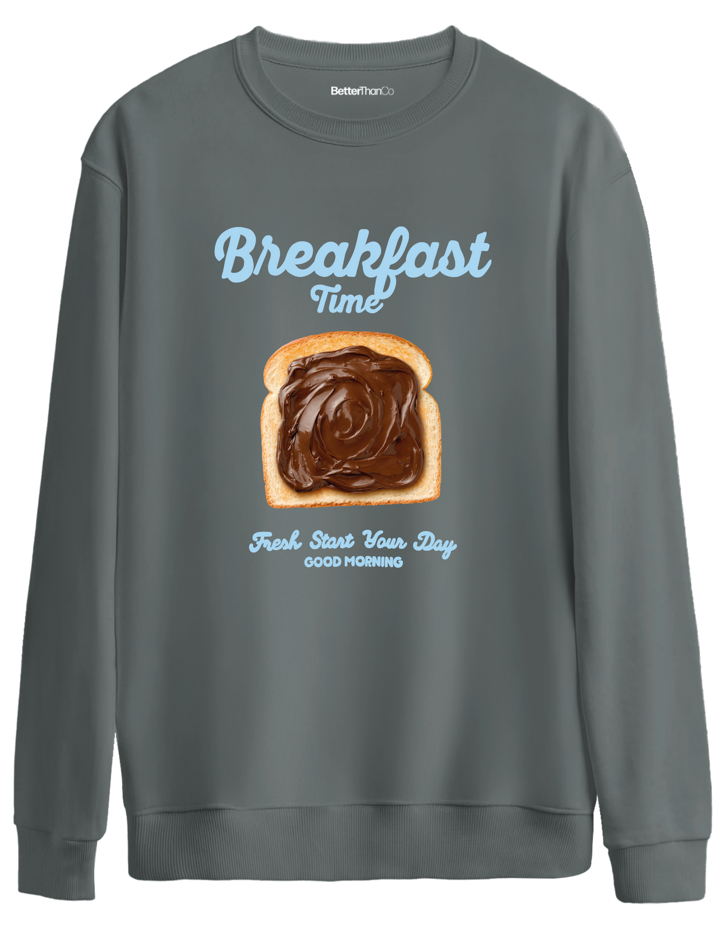 Breakfast Time Baskılı Bisiklet Yaka Oversize Sweatshirt