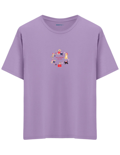 Paw-Mas Baskılı Bisiklet Yaka Oversize T-shirt