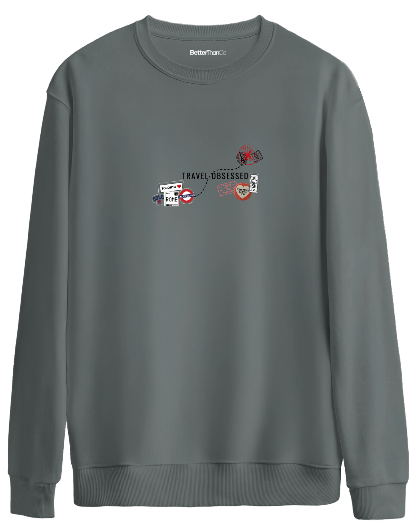 Travel Obsessed Baskılı Bisiklet Yaka Oversize Sweatshirt