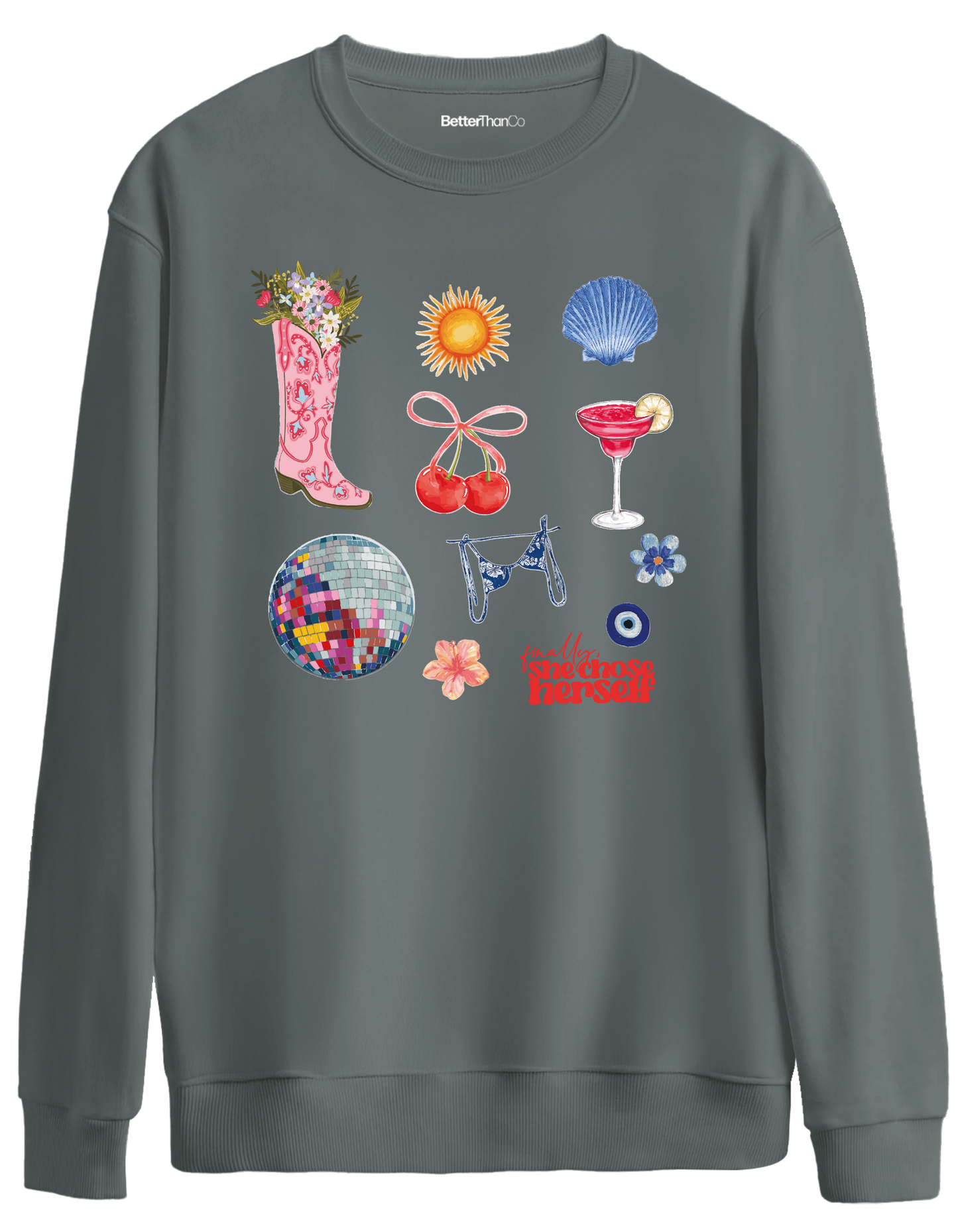 Self Love Baskılı Bisiklet Yaka Oversize Sweatshirt