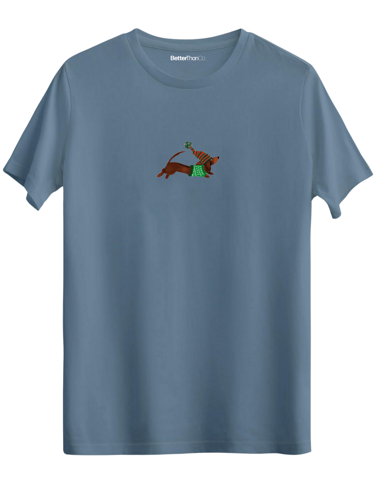 Santa Sausage Dog Baskılı Bisiklet Yaka Regular T-shirt