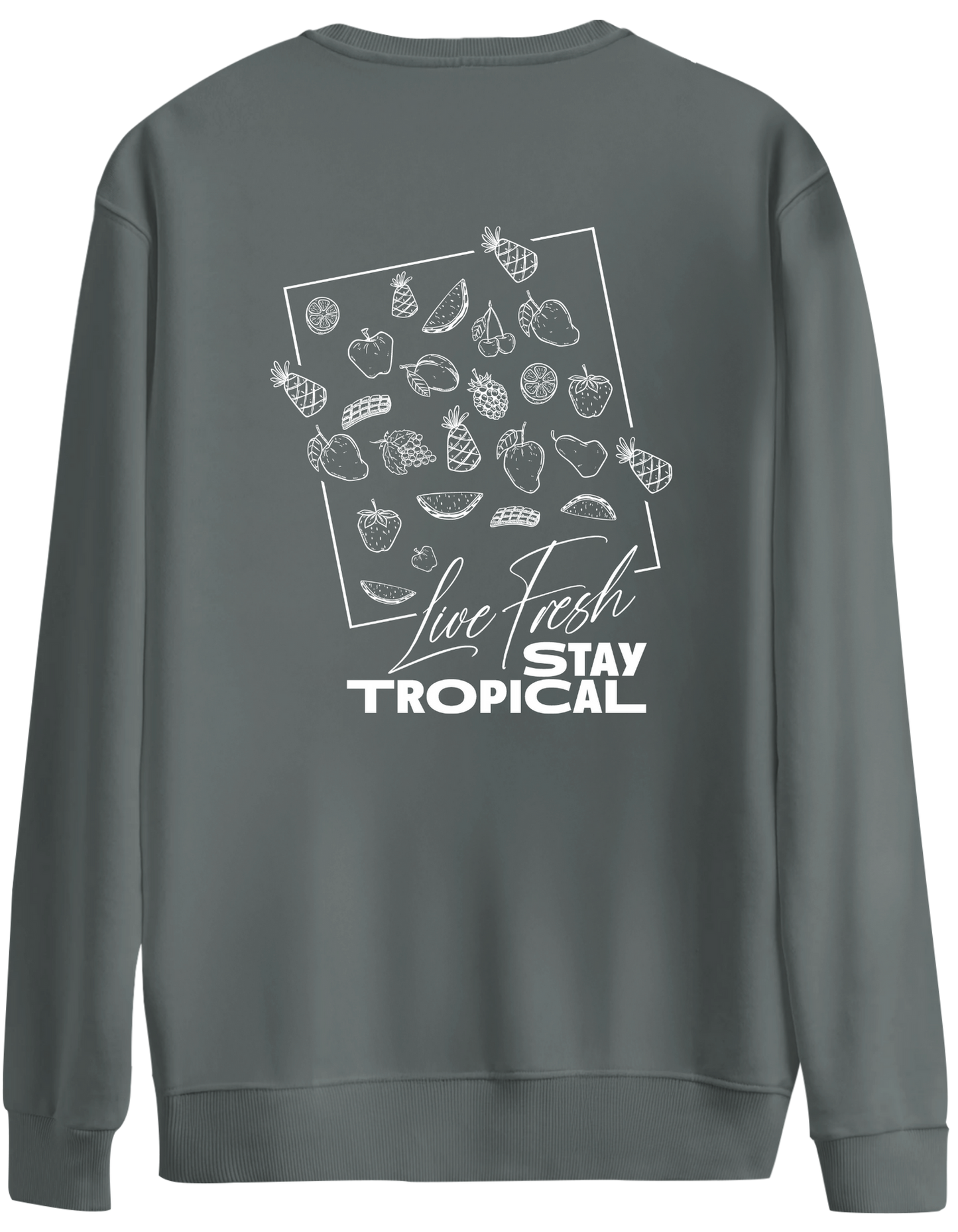 Tropical Baskılı Bisiklet Yaka Oversize Sweatshirt