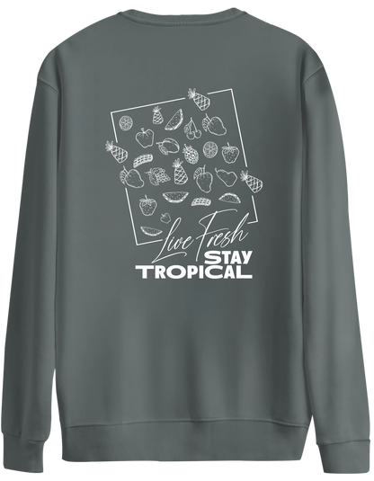 Tropical Baskılı Bisiklet Yaka Oversize Sweatshirt