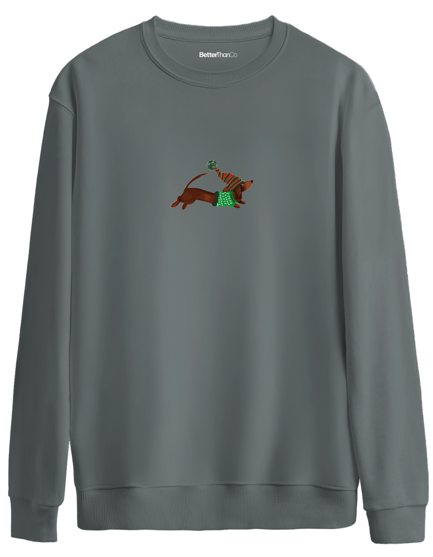 Santa Sausage Dog Baskılı Bisiklet Yaka Oversize Sweatshirt