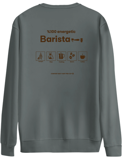 Barista Baskılı Bisiklet Yaka Oversize Sweatshirt