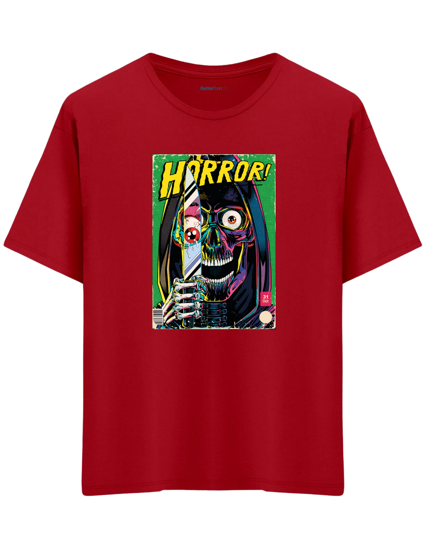 Horror Baskılı Bisiklet Yaka Oversize T-shirt