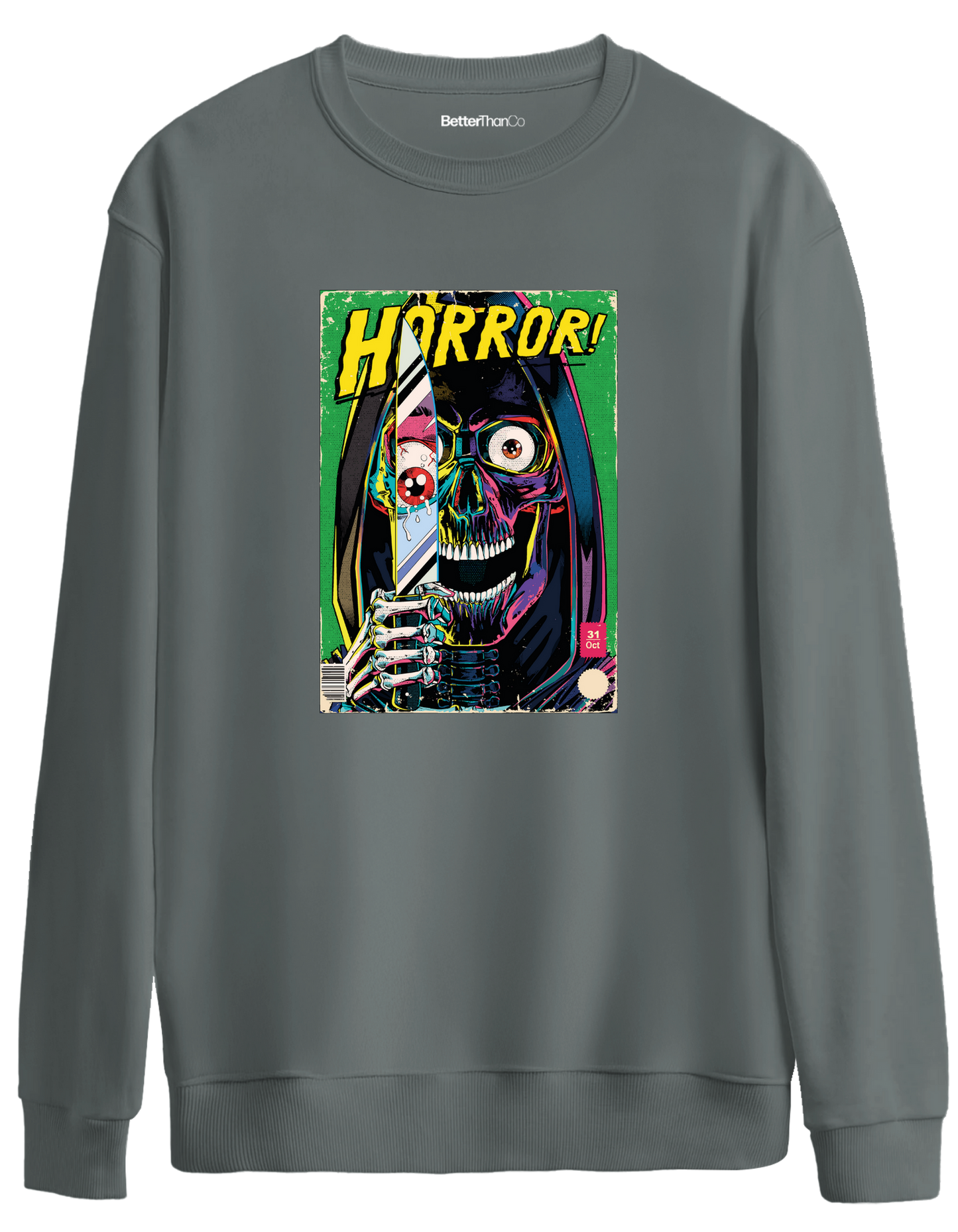 Horror Baskılı Bisiklet Yaka Oversize Sweatshirt