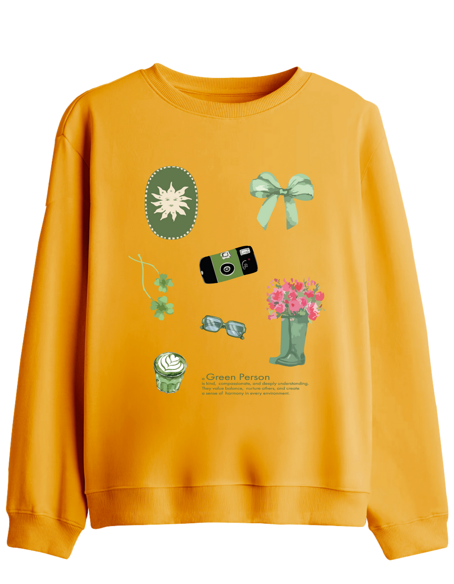 Green Person Baskılı Bisiklet Yaka Sweatshirt