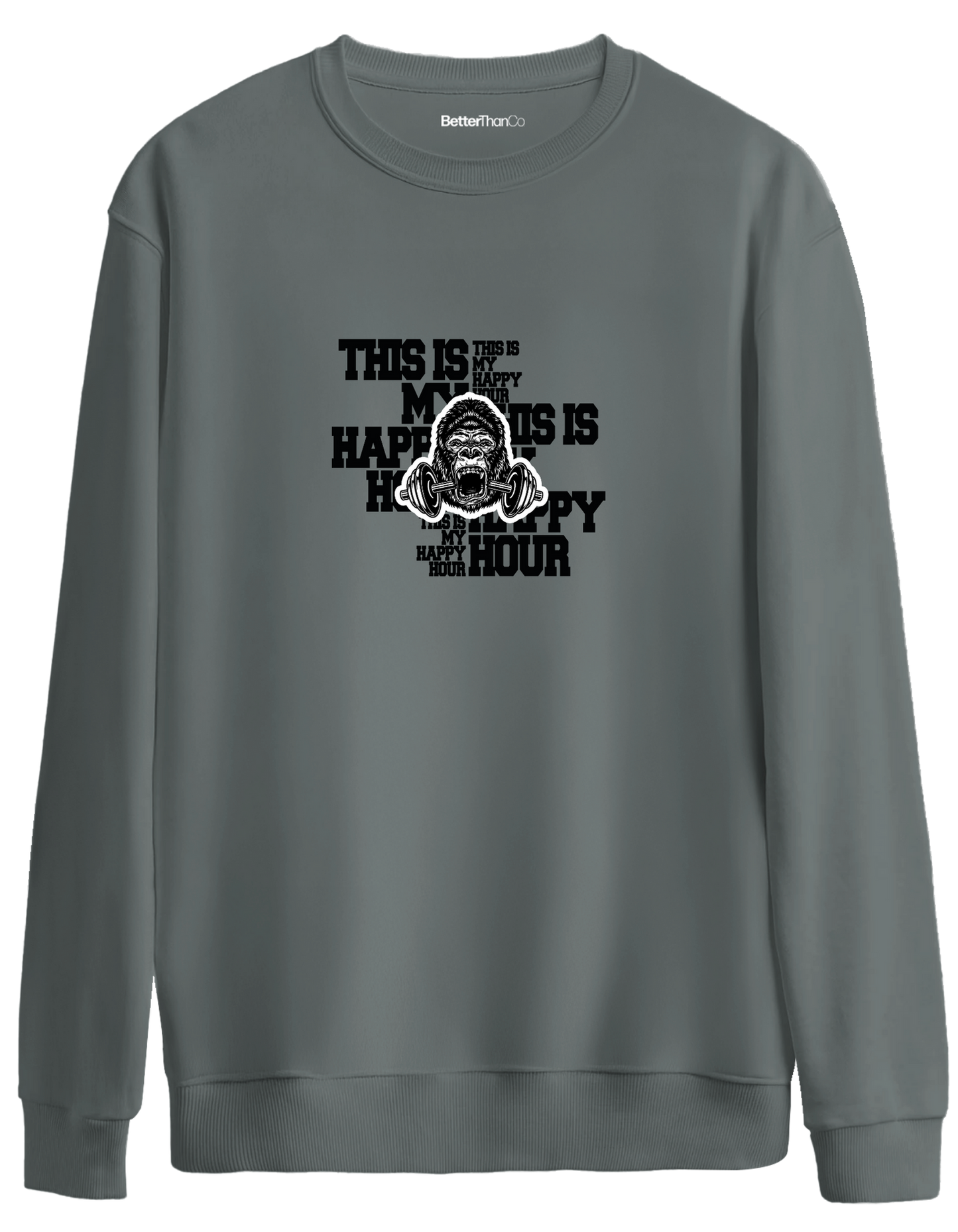Happy Hour Baskılı Bisiklet Yaka Oversize Sweatshirt