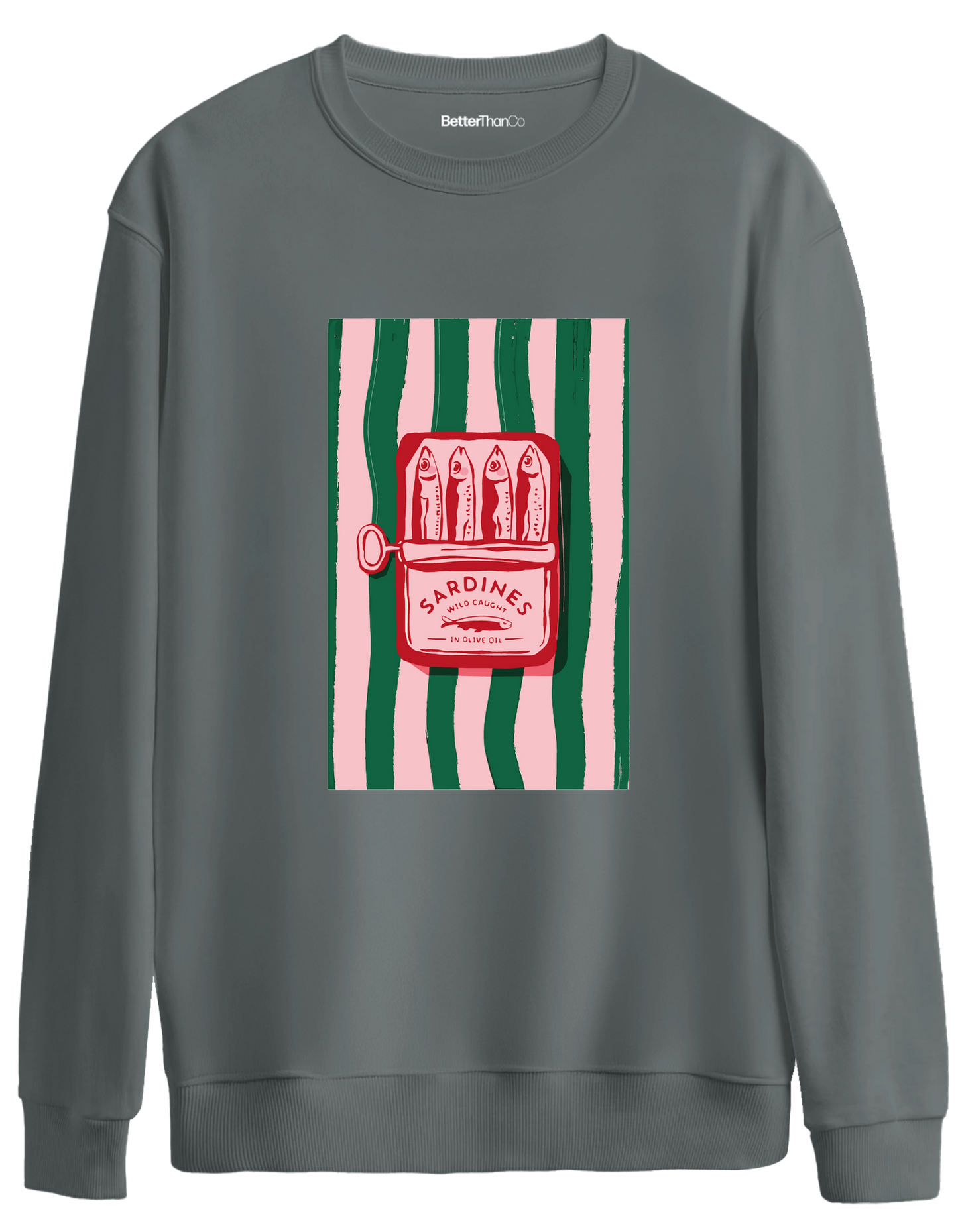 Sardines Baskılı Bisiklet Yaka Oversize Sweatshirt