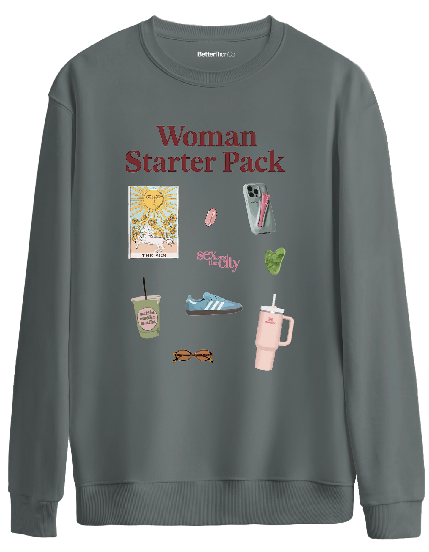 Woman Starter Pack Baskılı Bisiklet Yaka Oversize Sweatshirt