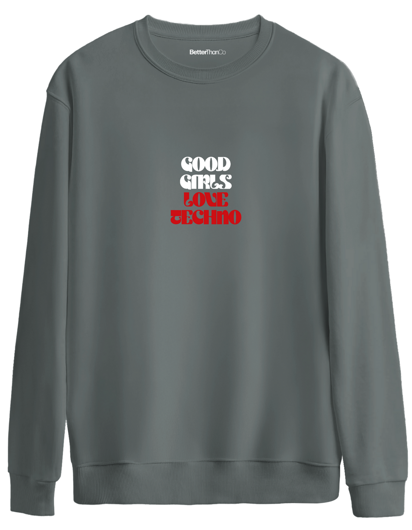 Techno Baskılı Bisiklet Yaka Oversize Sweatshirt