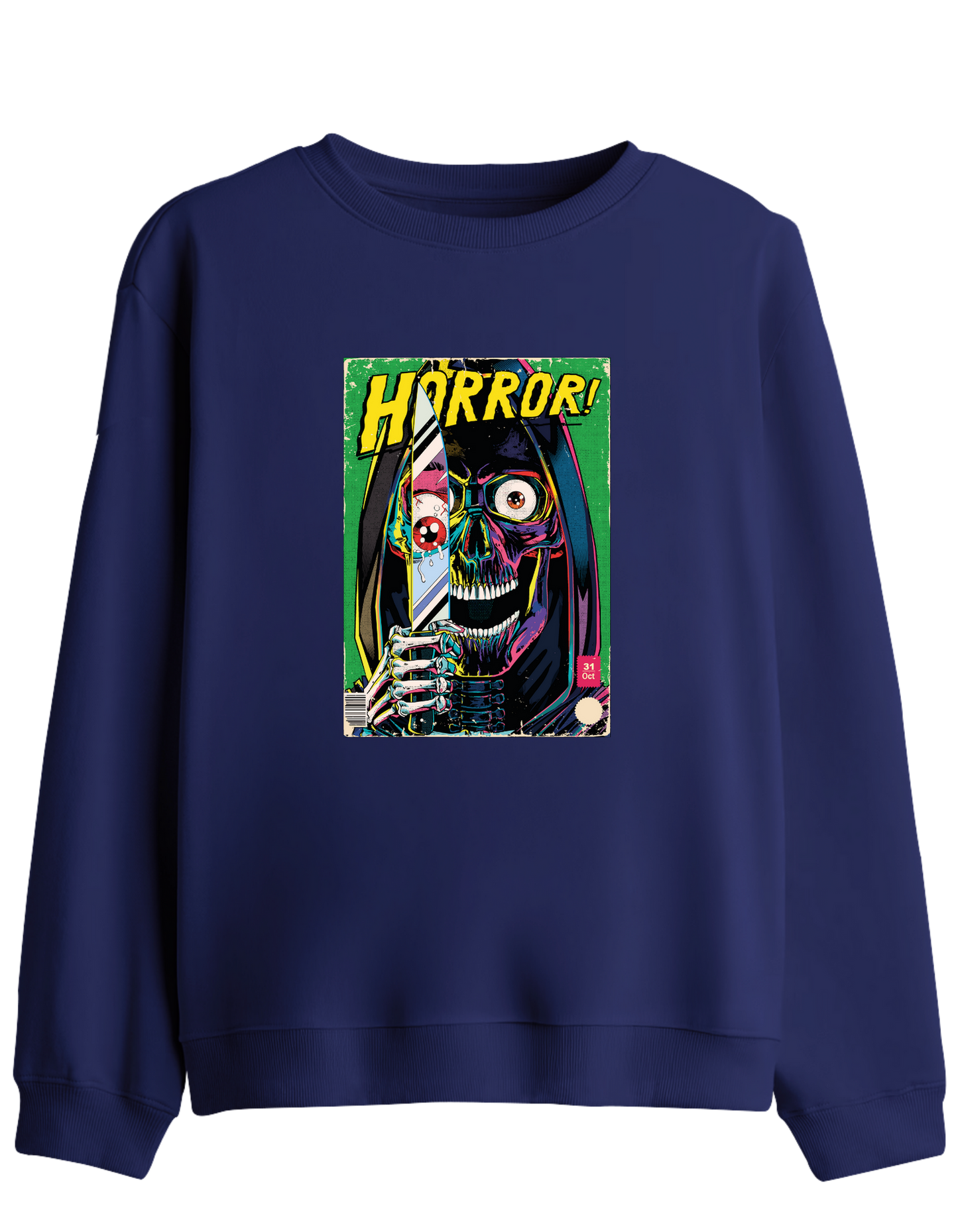 Horror Baskılı Bisiklet Yaka Sweatshirt