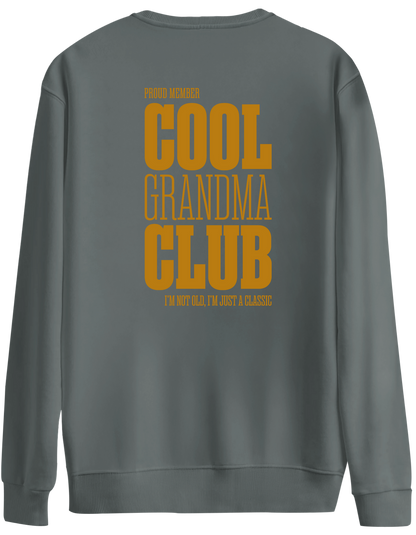 Cool Grandma Club Baskılı Bisiklet Yaka Oversize Sweatshirt
