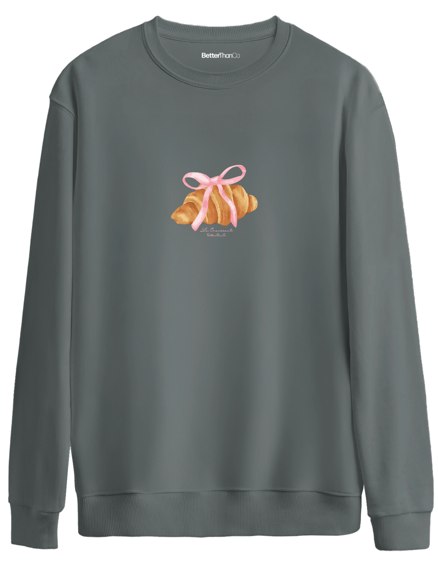 Kruvasan Baskılı Bisiklet Yaka Oversize Sweatshirt