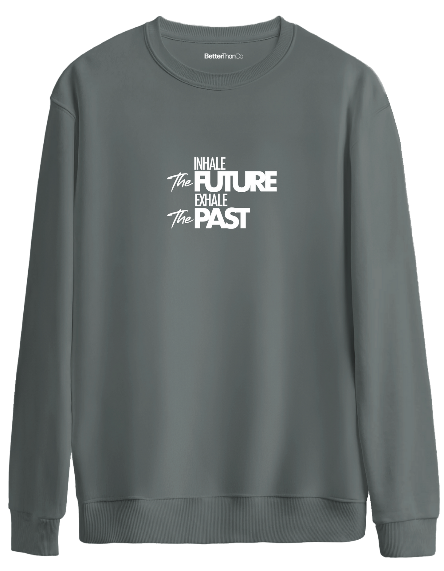 Inhale Exhale Baskılı Bisiklet Yaka Oversize Sweatshirt