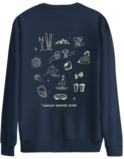 Winter Club Baskılı Bisiklet Yaka Oversize Sweatshirt