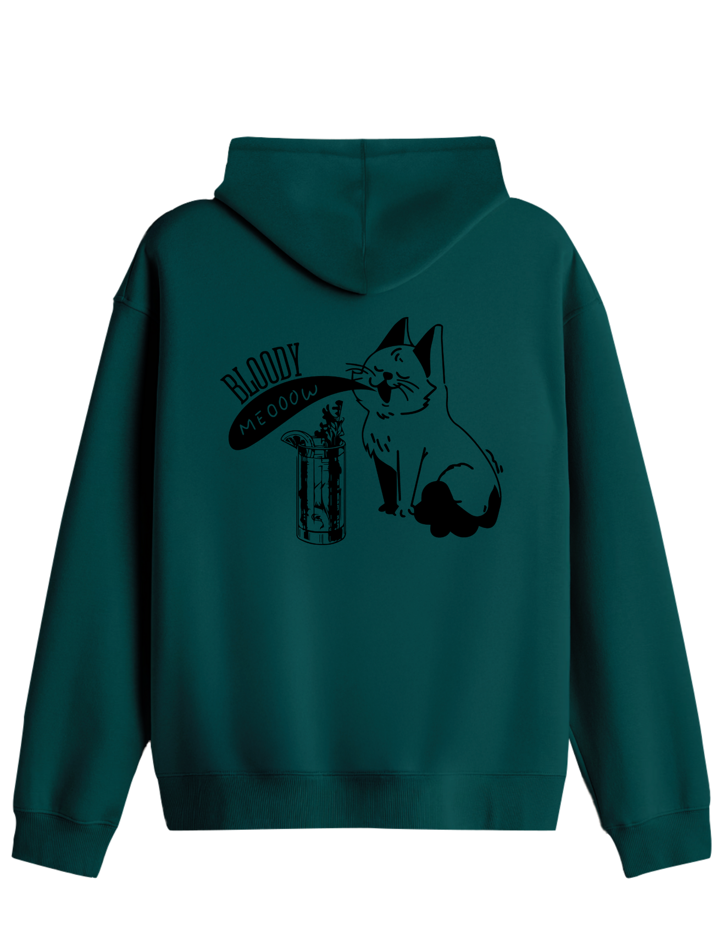 Bloody Meow Baskılı Unisex Kapüşonlu Yaka Hoodie