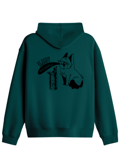 Bloody Meow Baskılı Unisex Kapüşonlu Yaka Hoodie