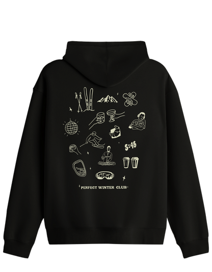 Winter Club Baskılı Unisex Kapüşonlu Yaka Hoodie