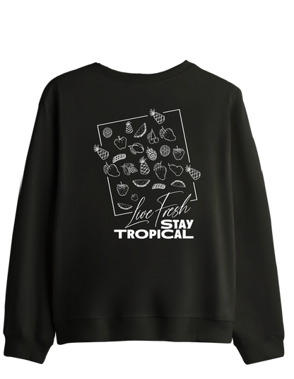 Tropical Baskılı Bisiklet Yaka Sweatshirt
