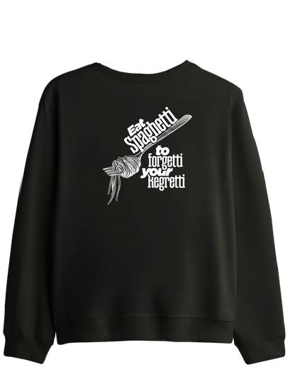 Spaghetti Baskılı Bisiklet Yaka Sweatshirt