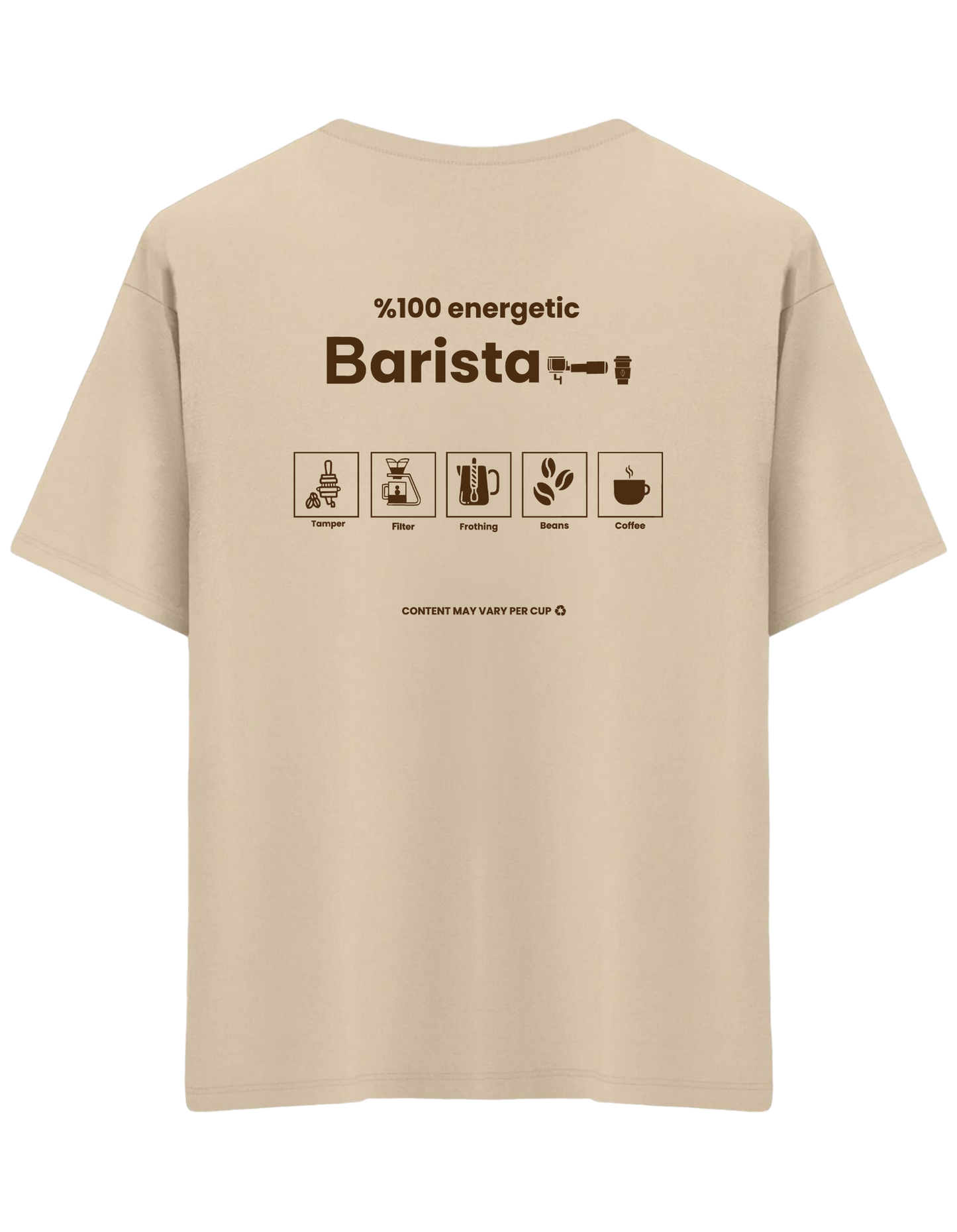 Barista Baskılı Bisiklet Yaka Oversize T-shirt