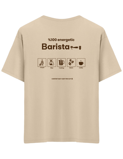 Barista Baskılı Bisiklet Yaka Oversize T-shirt